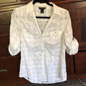 White subtle white plaid 3/4 length shirt